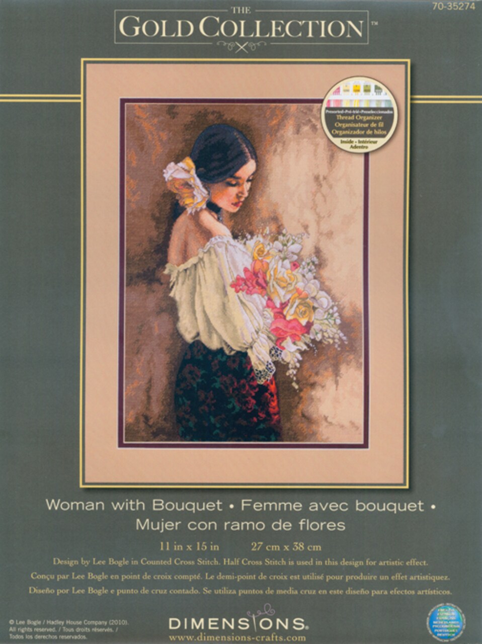 Dimensions Gold Collection Counted Cross Stitch Kit 11"X15"-Woman With Bouquet (18 Count)